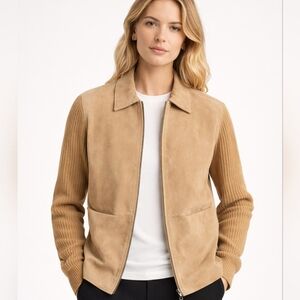 AMI Suede Leather & Knit Jacket Tan Size L